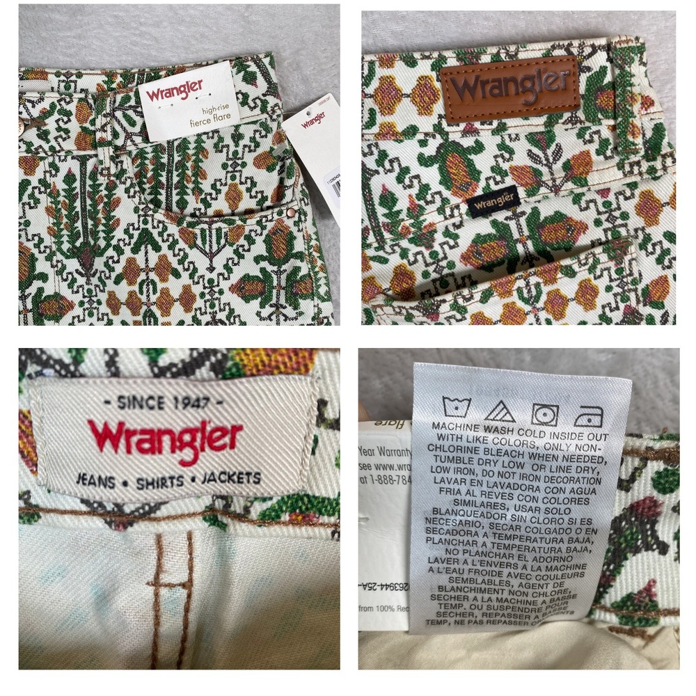 Wrangler High-Rise Fierce Flare Tapestry Jeans Women AOP Geo Floral 70s Boho - Picture 4 of 7